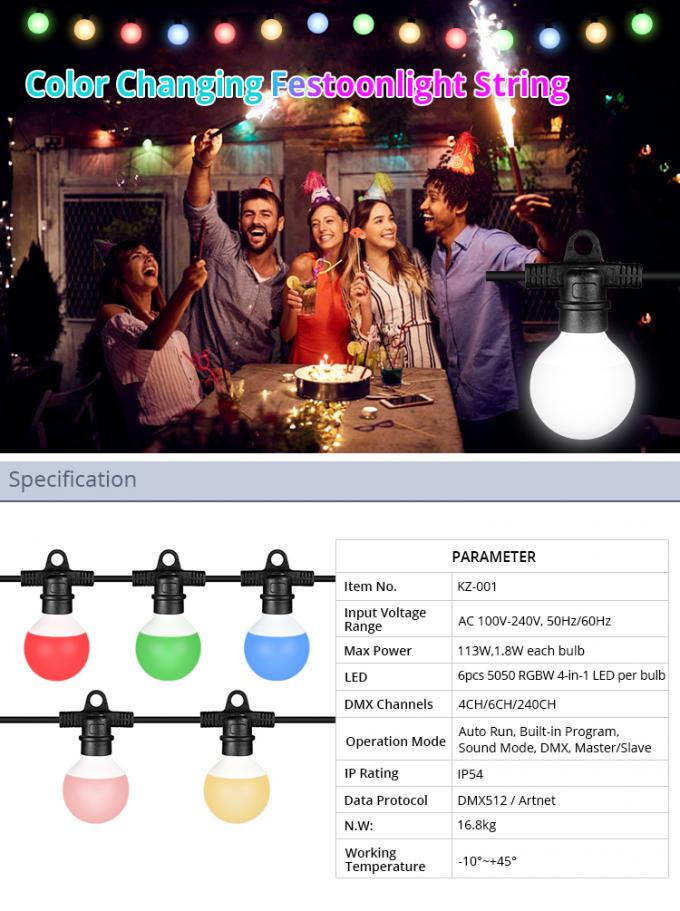 Outdoor IP54 Color Changing RGB String Lights 5050 LED Bulbs