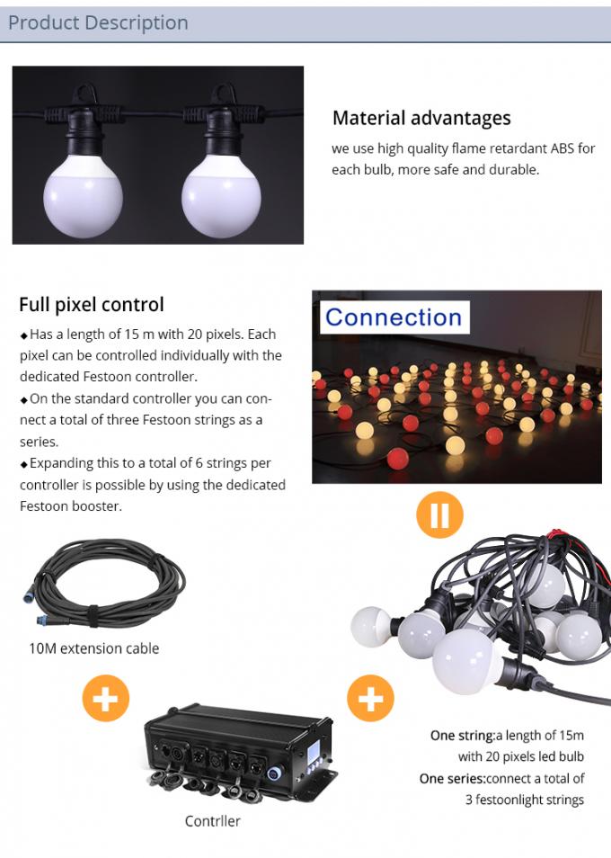 Outdoor IP54 Color Changing RGB String Lights 5050 LED Bulbs