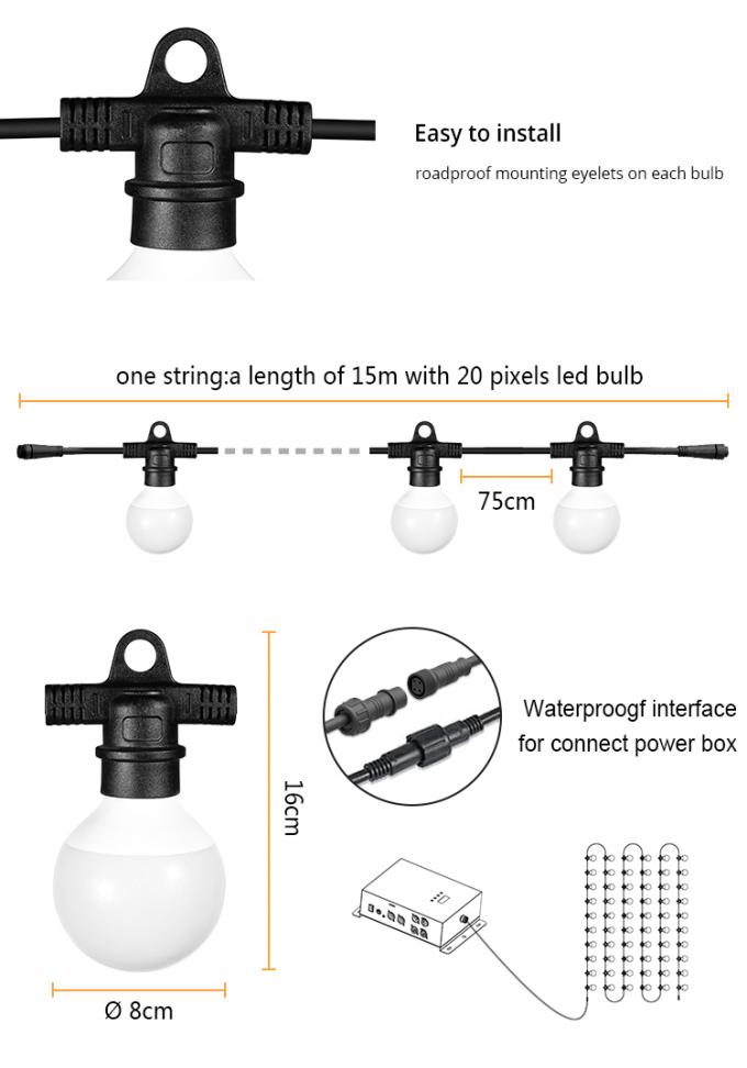 Outdoor IP54 Color Changing RGB String Lights 5050 LED Bulbs