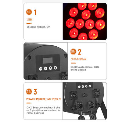 Outdoor Stage Light IP65 Waterproof 18x20W LED Par RGBWA+UV 6 in 1 DMX512 Wash Light for Wedding Party Disco Event Building Facade