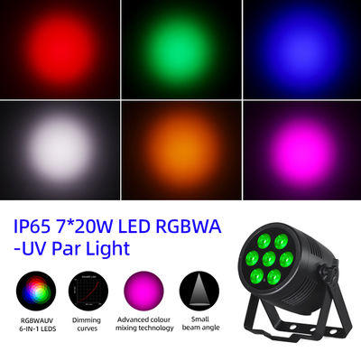 LED Par Lights 6in1 Stage Uplights 7x20W RGBWA-UV DMX512 Control Outdoor DJ Lights For Stage Party Club Disco Wedding Events