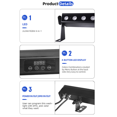 IP65 Battery Power Led Wall Washer 12pcsx2W Rgbw 4in1 Led bar Light for Outdoor Use