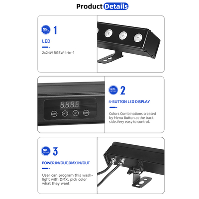 NEW Outdoor Building Led Wall Washer Light IP65 24*2w Waterproof RGBW Wall Washer Bar DJ Led Pixel bar Stage Light Party
