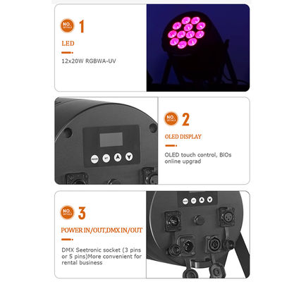 Led Wash Par Light 12x20W RGBWA-UV 6 in 1 Flat Par Stage Led Light for Party Wedding Disco Performance Bar Event Dance