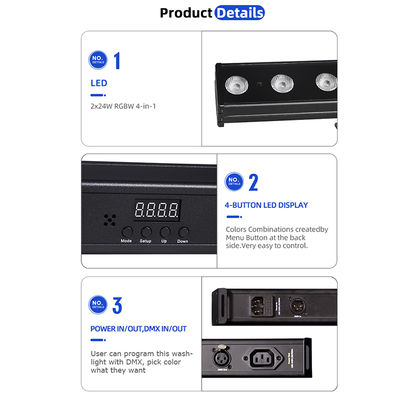 24x2W RGBW 4-in-1 LED Linear Wall Washer Bar —DMX512 Sound Activated Stage Wash Light for Building & Events