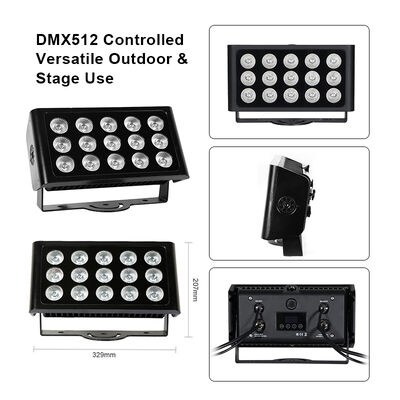 15x5W RGBW 4-in-1 IP65 Outdoor LED Flood Light — DMX512 Waterproof Wide Beam for Garden, Stage & Building Lighting