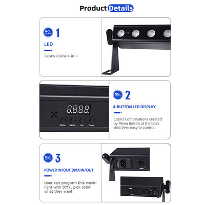 Professional 9 Degree Narrow Beam LED Wall Washer 24x2W RGBW 4in1 DMX512 Indoor Linear Wash Light Bar for Stage Event