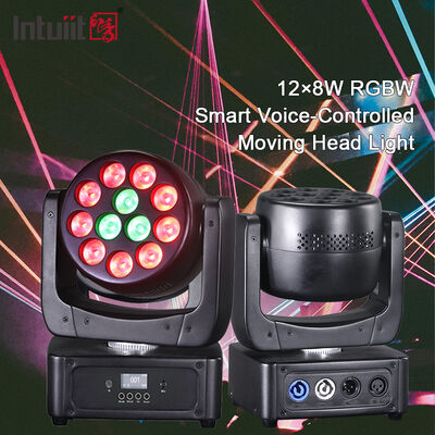 Mini LED Moving Head Stage Light 12x8W RGBW 4in1 DJ Disco Party Light Sound Active Wash Lighting for KTV Club Wedding Event