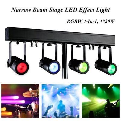 4x20W RGBW 4-in-1 LED PAR Uplighting Kit — 4.5° Narrow Beam DMX512 Stage Wash System for Weddings, DJs & Events