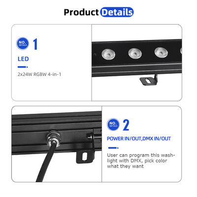 2x24W RGBW 4-in-1 IP65 Outdoor LED Linear Wall Washer — DMX512 Waterproof Wash Light for Building, Bridge & Landscape