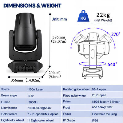 100W Laser 3-in-1 Moving Head IP66 Outdoor Stage Beam Spot Wash Light for Concert Events