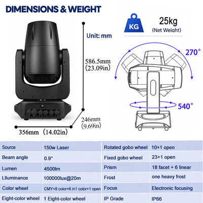 150W Laser IP66 Die-cast Aluminum Moving Head Light, Beam Spot Wash Hybrid Fixture for Concert, Festival & Outdoor Stage Shows