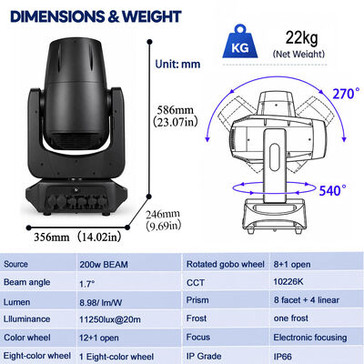 IP66 Waterproof 200W BEAM Moving Head Beam Light for Outdoor Landmark & Stage Performance Lighting