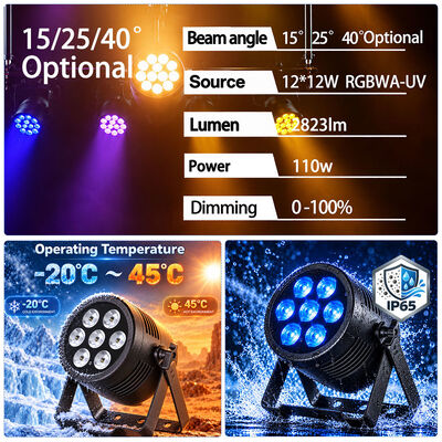 Outdoor Ip65 Wireless Led Par Can Light Waterproof Rgbwa Uv 6in1 12x12W Led Wash Parcans Lights