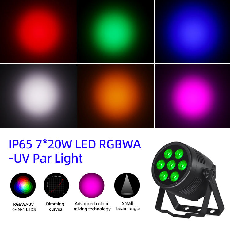 Super Bright 7x20W RGBWA+UV 6in1 LED Par Light IP65 Outdoor Waterproof Stage Lighting for Wedding Event Rental Church Party Disco