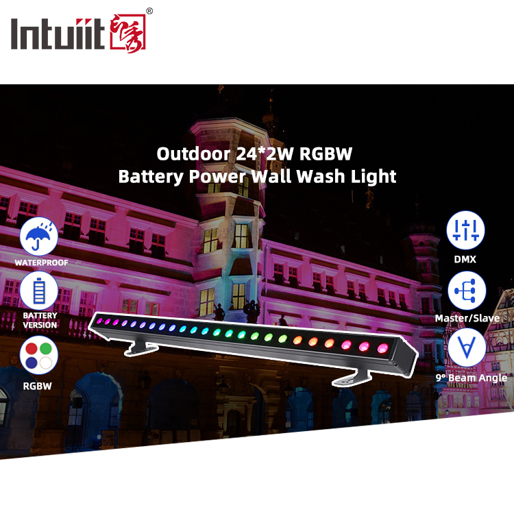 Battery Power 24x2W DMX512 LED Wall Washer IP65 Waterproof with RGBW Effects for Commercial Outdoor Lighting