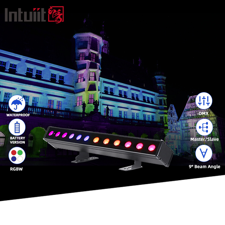 IP65 Battery Power Led Wall Washer 12pcsx2W Rgbw 4in1 Led bar Light for Outdoor Use
