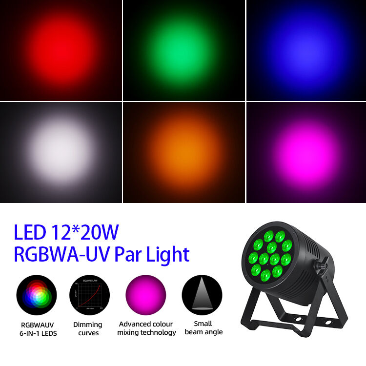 Professional IP65 Waterproof LED Par Light 12x20W RGBWA+UV 6in1 DMX512 Stage Wash Light for Outdoor Wedding Party Event DJ Disco