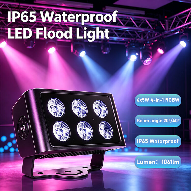 Outdoor IP65 RGBW LED Floodlight | 6x5W 4-in-1, DMX512 Wide-Beam Wash for Gardens, Yards & Landscape Lighting