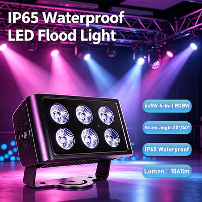 Outdoor IP65 RGBW LED Floodlight | 6x5W 4-in-1, DMX512 Wide-Beam Wash for Gardens, Yards & Landscape Lighting